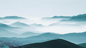 Three blue atmospheric mountains PPT background images