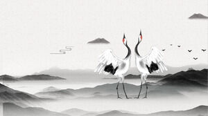 Vier klassische und elegante Tuschemalerei-Berge PPT-Hintergrundbilder