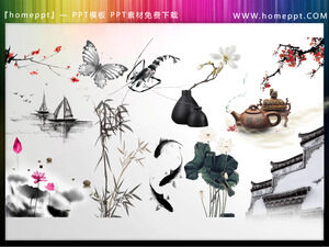 13 juegos de ilustraciones de materiales PPT de estilo chino en tinta