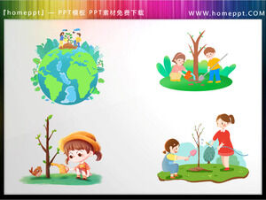 Descargue cuatro materiales PPT de niña plantando árboles de dibujos animados