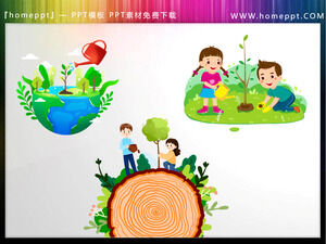 Two sets of cartoon tree planting festival children's PPT material pictures