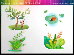 Bahar bitkileri ve böcekler için dört karikatür tarzı PPT materyali indirin
