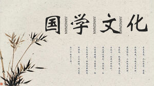 Téléchargez le modèle PowerPoint pour le thème de la culture traditionnelle chinoise avec un fond minimaliste d'encre et de bambou