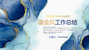 Relatório resumido sobre o download do modelo de PPT de trabalho de vento dourado em aquarela azul