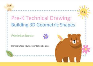 Pre-K テクニカル ドローイング 印刷可能なシート: 3D 幾何学的形状の構築