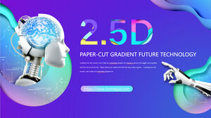 Templat PowerPoint teknologi masa depan gradien potongan kertas