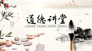 Laden Sie die PPT-Vorlage für den Hörsaal für traditionelle chinesische Kultur und Moral mit Tinte und Waschstil herunter