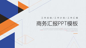 Laden Sie die PPT-Vorlage für den Geschäftsbericht mit einem einfachen blau-orangefarbenen Polygonhintergrund herunter