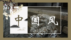Download the Classical Chinese Style PPT Template for Flower and Stone Statue Background