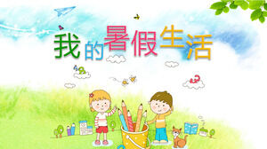 Templat PPT album foto anak-anak gaya kartun yang digambar tangan "My Summer Life".