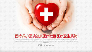Scarica un modello PPT a tema medico con uno sfondo di cuore rosso in mano