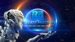 下载蓝色大数据和机器人背景的科技主题PPT模板