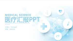 밝은 파란색 의료 아이콘 배경으로 의료 보고서 PPT 템플릿 다운로드