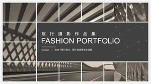 Загрузите шаблон PPT для портфолио фотографий путешествий на фоне архитектуры моста.