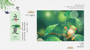 Introduction to the Beginning of Summer Festival in the Background of Frogs under Leaves to Avoid Rain PPT Template Download