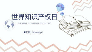 Modèle PPT de thème de la Journée mondiale de la propriété intellectuelle pour les lignes brisées et les arrière-plans de livres dessinés à la main
