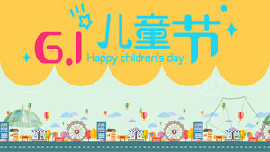 Download the PPT template of International Children's Day with cartoon playground background