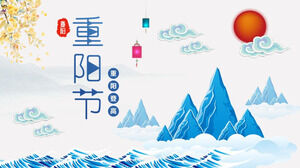 Scarica il modello PPT per il National Wind Double Ninth Festival con uno sfondo di montagna blu