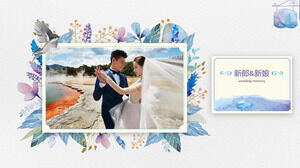 Unduh template PPT untuk album pernikahan romantis dengan latar belakang bunga cat air