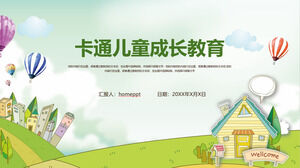 Green cartoon fresh wind children's growth education PPT template download