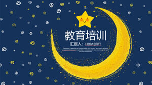 Modèle PPT de thème éducatif avec ciel étoilé bleu, étoiles dorées et fond de lune
