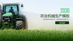 小麦畑の背景でトラクターの収穫を伴う農業機械生産のためのPPTテンプレートをダウンロード