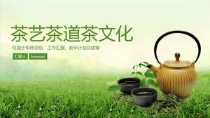 Scarica il modello PPT della cerimonia del tè verde e fresco e il tema della cultura del tè