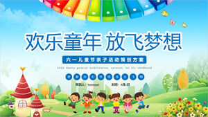 Téléchargez le modèle PPT de "Happy Childhood Flying Dream" Journée des enfants Planification des activités parents-enfants