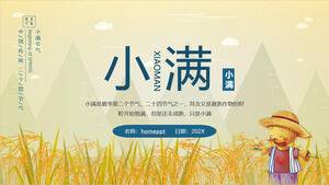 Загрузите шаблон PPT Xiaoman солнечного термина с мультяшными рисовыми полями и фоном пугала