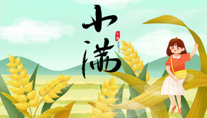 رسم توضيحي لحقل القمح وخلفية فتاة الأذن من القمح: مقدمة لشروط Xiaoman Solar تنزيل قالب PPT