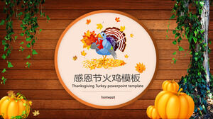 Thanksgiving event planning PPT template with wooden pumpkin and turkey background