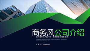Stile aziendale con combinazione di colori blu e verde per lo sfondo dell'edificio per uffici. Download del modello PPT di presentazione dell'azienda