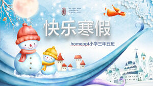 Faça o download do modelo PPT de feliz feriado de inverno com fundo de boneco de neve de desenho animado