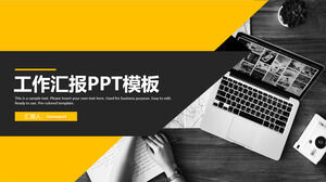 Relatório de trabalho de correspondência de cores preto e laranja para download de modelo PPT de plano de fundo da área de trabalho do escritório