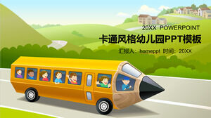 Çocukların Geçmişi ile Karikatür Okul Otobüsü ve Kampüs Güvenliği Teması PPT Şablonu