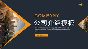 Introduction au modèle PPT pour la société de correspondance des couleurs bleu orange en arrière-plan des bâtiments commerciaux