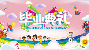 Descarga gratuita de la plantilla PPT de la ceremonia de graduación de jardín de infantes de dibujos animados rosa