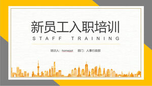Unduh template PPT untuk pelatihan orientasi karyawan baru dalam skema warna kuning abu-abu sederhana