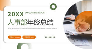 Download PPT template for HR department year-end summary with green orange dots and circles background
