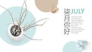 Elegante jarrón a juego de color marrón azul con fondo de flores en julio Descarga gratuita de la plantilla Hola PPT