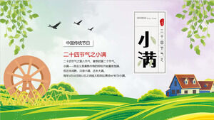 녹색과 신선한 밀밭 배경으로 Xiaoman 절기 소개 PPT 템플릿 다운로드