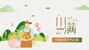 Rolnicy obejmując kłosy pszenicy Tło Xiaoman Solar Term Theme Szablon PPT do pobrania