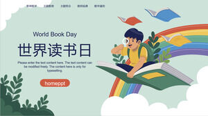 Meninos voando em fundo de livros Download do modelo de PPT do Dia Mundial da Leitura