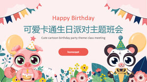 Plantilla PPT para reunión de clase temática de fiesta de cumpleaños con lindo fondo de animales de dibujos animados