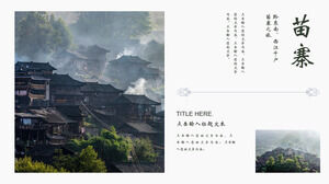 Laden Sie die PPT-Vorlage für ein einfaches und frisches Miao Village-Tourismusalbum herunter