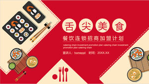 日本料理背景紅色餐飲連鎖投資加盟計劃PPT模板