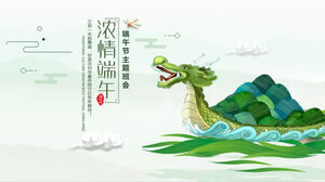 Dragon Boat Festivali temalı sınıf toplantısının PPT şablonunu dragon boat ve Zongzi'nin arka planında indirin