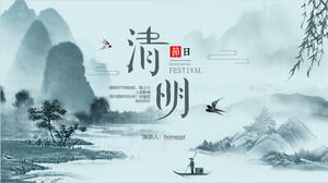 Pintura Clássica com Tinta Elegante Festival de Qingming Introdução Download do Modelo PPT