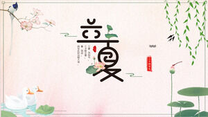 Șablon PPT pentru introducerea termenului solar Qi Li Xia pe fundalul unui iaz proaspăt cu frunze de lotus