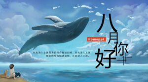 Acquarello blu, spazio, mare, sfondo balena, agosto Hello, download del modello PPT
